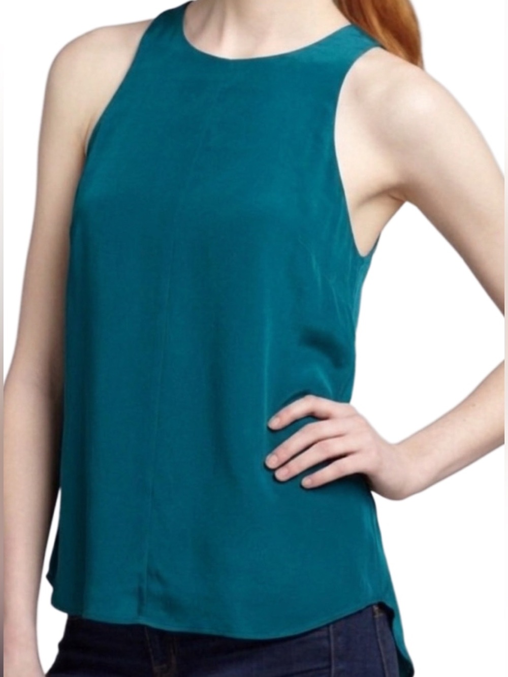Rag & Bone Adeline 100% Silk High-Low Tank — Teal — Size XS